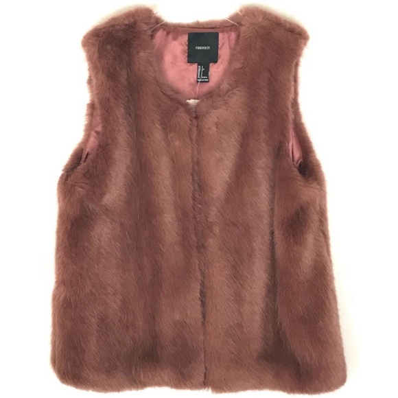 SALE Mauve Classic Faux Fur Pink Rust Vest - Picture 5 of 6